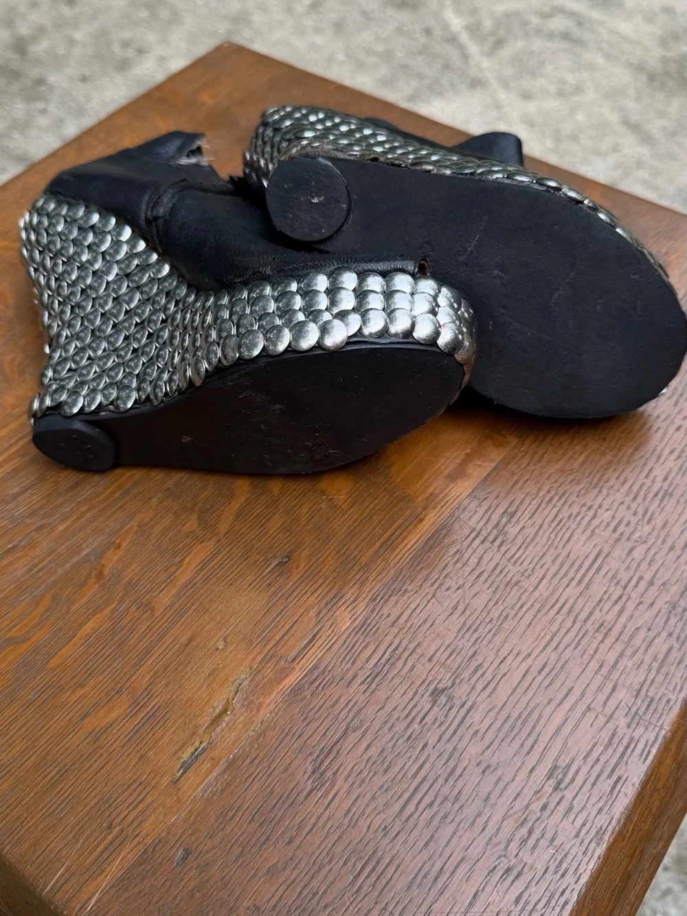 Jeffrey Campbell Tick leather wedge booties 6.5 Silver Tacks